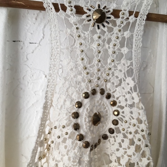 Knit Lace Crochet Beaded Boho Vest - Picture 2 of 4